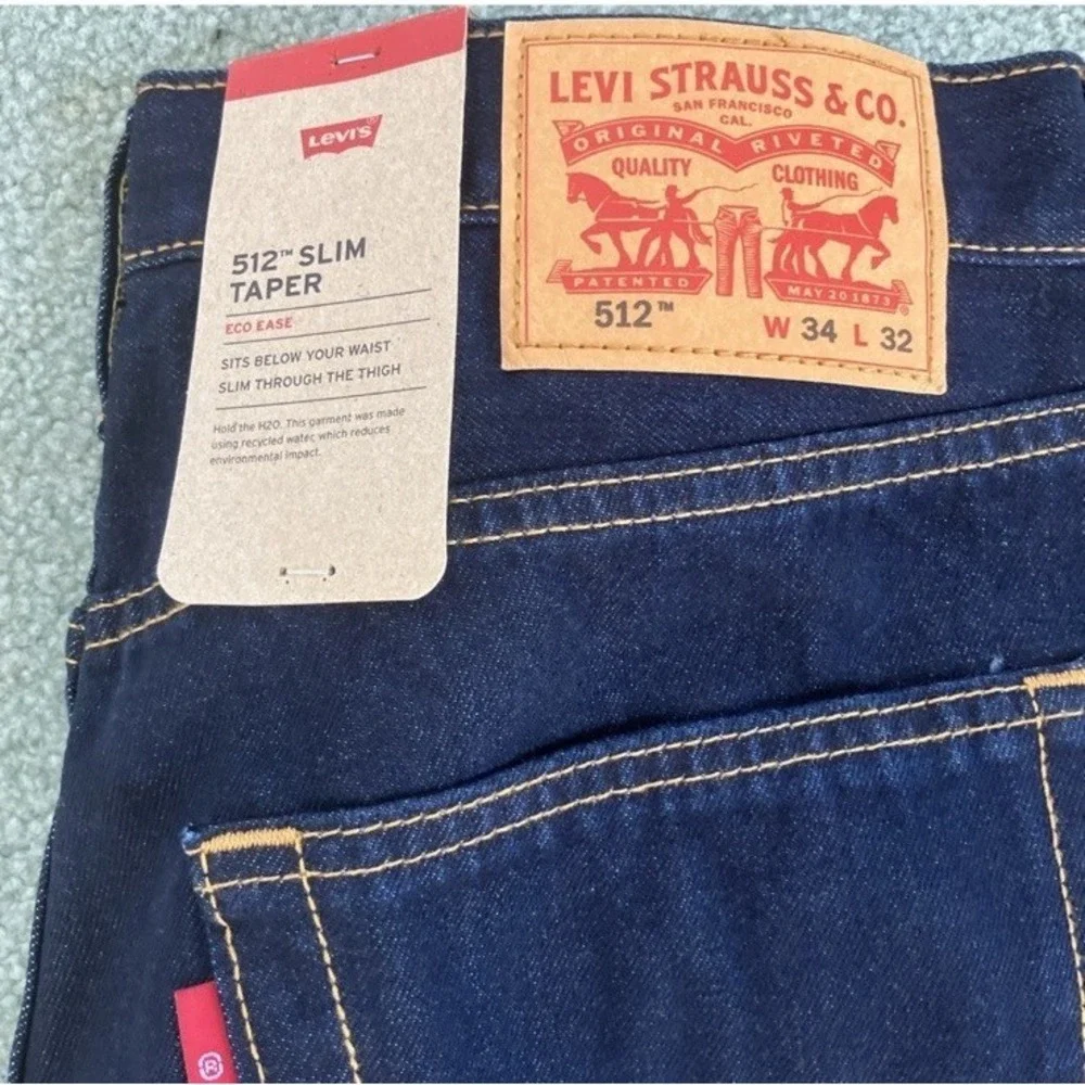 Levi 512 Slim Taper Jeans Mens 34X32 Blue Dark Wash Stretch Flex